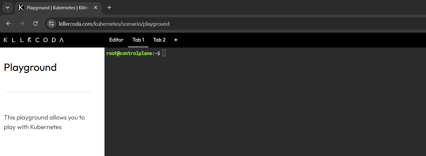 Killercoda playground interface