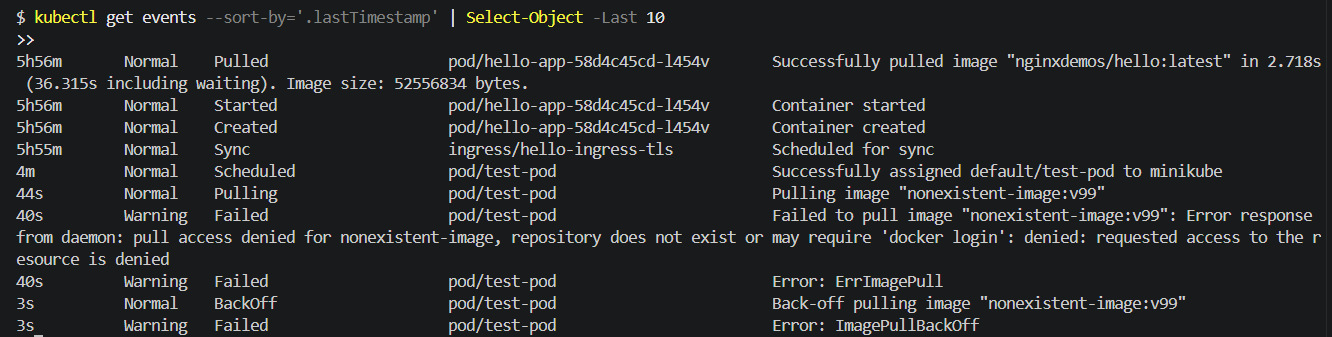 kubectl get events showing pull failures with the exact error message from the daemon