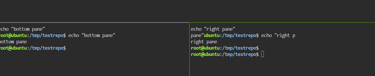 tmux session with split panes running commands in each pane